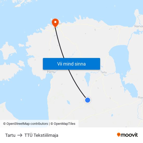 Tartu to TTÜ Tekstiilimaja map