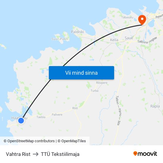 Vahtra Rist to TTÜ Tekstiilimaja map