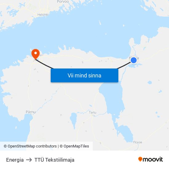 Energia to TTÜ Tekstiilimaja map