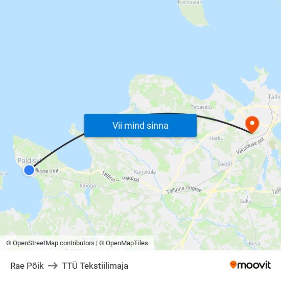 Rae Põik to TTÜ Tekstiilimaja map