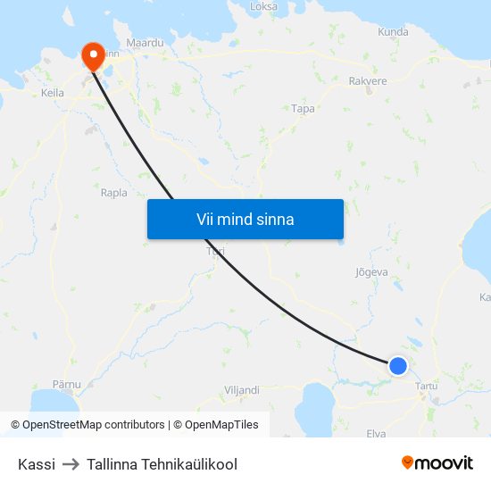 Kassi to Tallinna Tehnikaülikool map