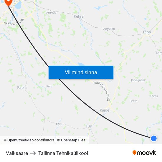 Valksaare to Tallinna Tehnikaülikool map