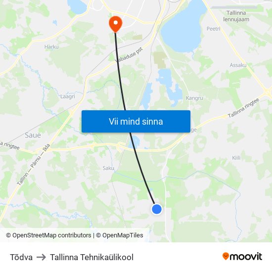 Tõdva to Tallinna Tehnikaülikool map