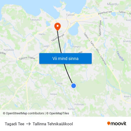 Tagadi Tee to Tallinna Tehnikaülikool map