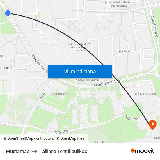 Mustamäe to Tallinna Tehnikaülikool map