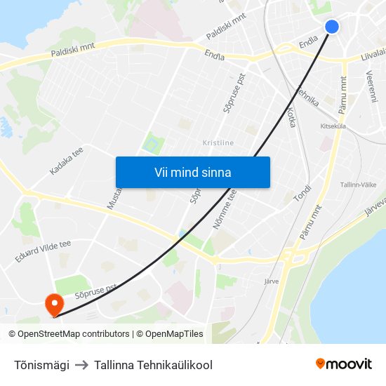 Tõnismägi to Tallinna Tehnikaülikool map