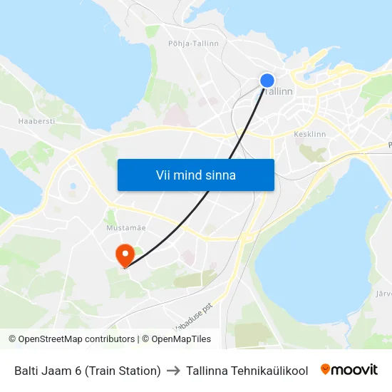 Balti Jaam 6 (Train Station) to Tallinna Tehnikaülikool map
