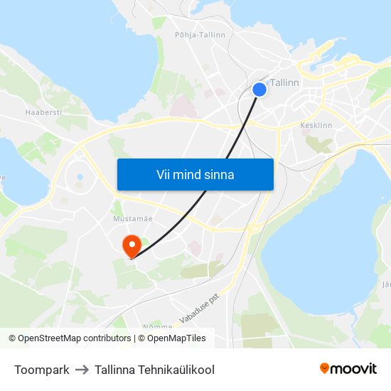Toompark to Tallinna Tehnikaülikool map