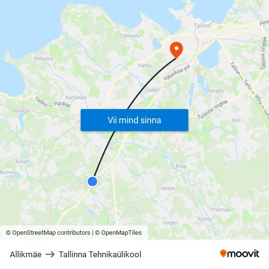 Allikmäe to Tallinna Tehnikaülikool map