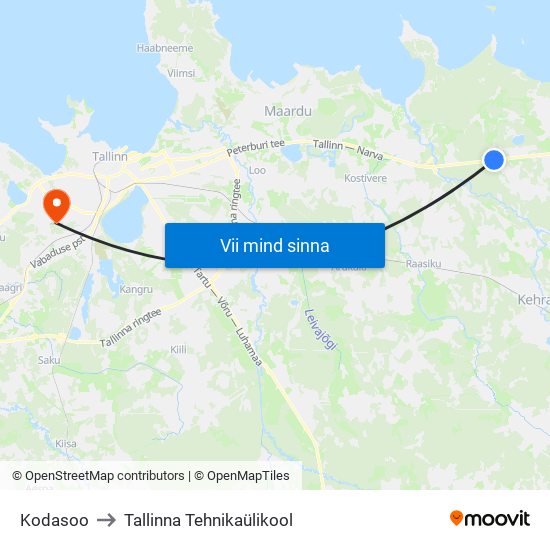 Kodasoo to Tallinna Tehnikaülikool map