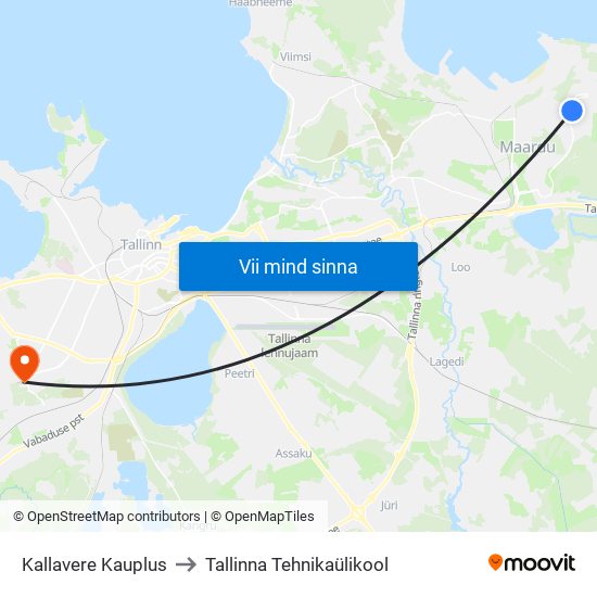 Kallavere Kauplus to Tallinna Tehnikaülikool map