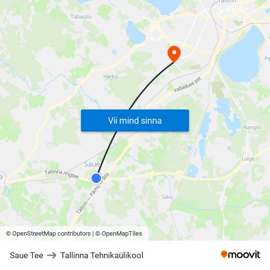 Saue Tee to Tallinna Tehnikaülikool map