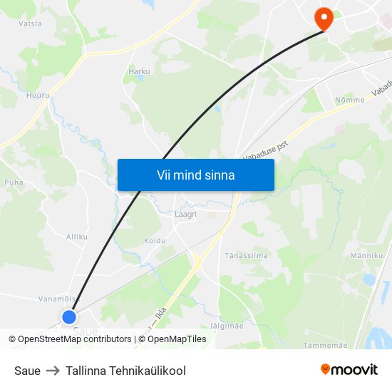 Saue to Tallinna Tehnikaülikool map