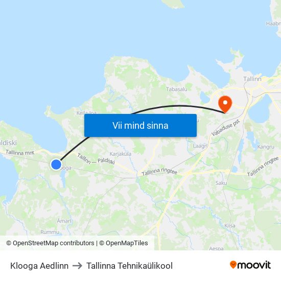 Klooga Aedlinn to Tallinna Tehnikaülikool map