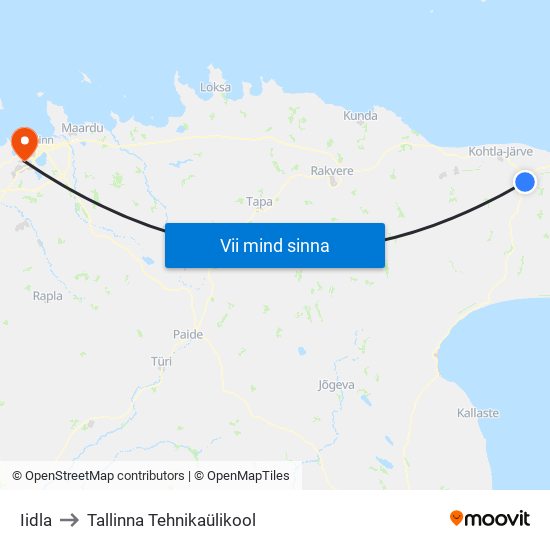 Iidla to Tallinna Tehnikaülikool map