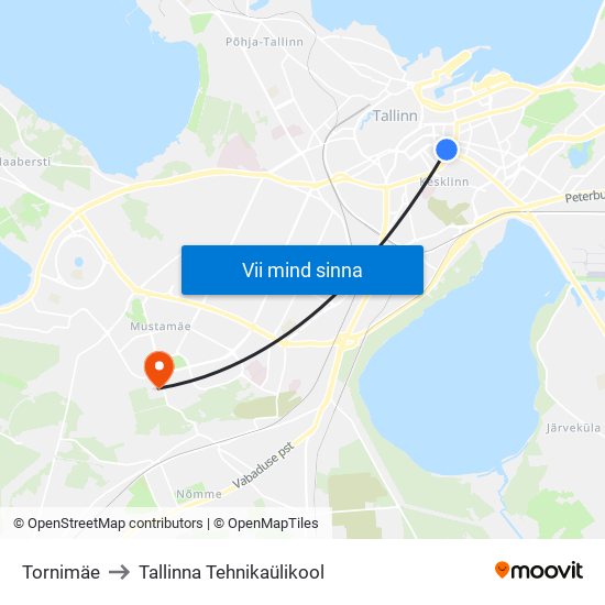 Tornimäe to Tallinna Tehnikaülikool map