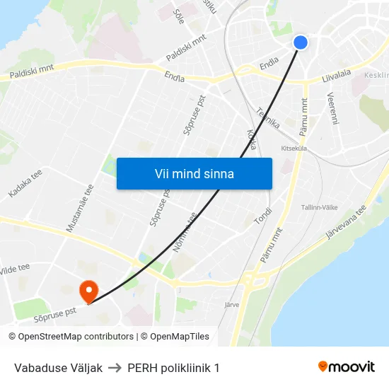 Vabaduse Väljak to PERH polikliinik 1 map