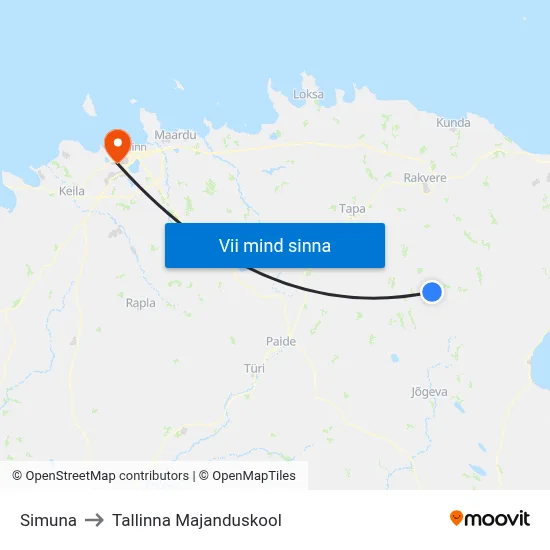 Simuna to Tallinna Majanduskool map