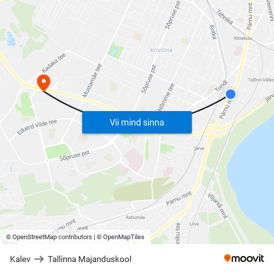 Kalev to Tallinna Majanduskool map