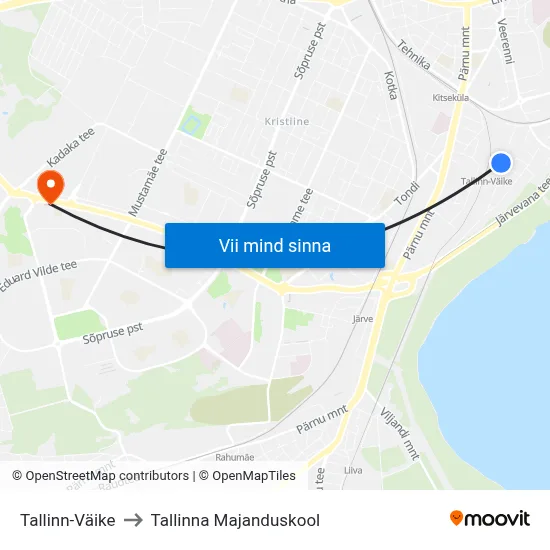 Tallinn-Väike to Tallinna Majanduskool map