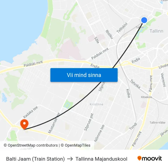 Balti Jaam (Train Station) to Tallinna Majanduskool map