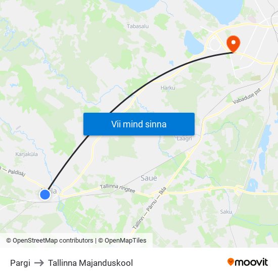 Pargi to Tallinna Majanduskool map