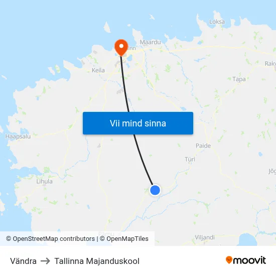 Vändra to Tallinna Majanduskool map
