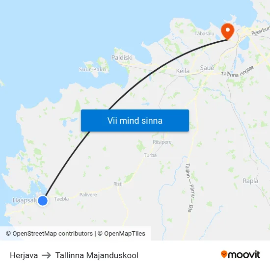 Herjava to Tallinna Majanduskool map