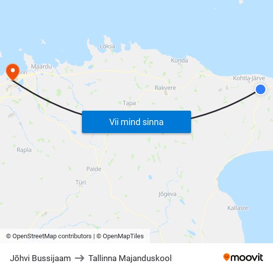 Jõhvi Bussijaam to Tallinna Majanduskool map