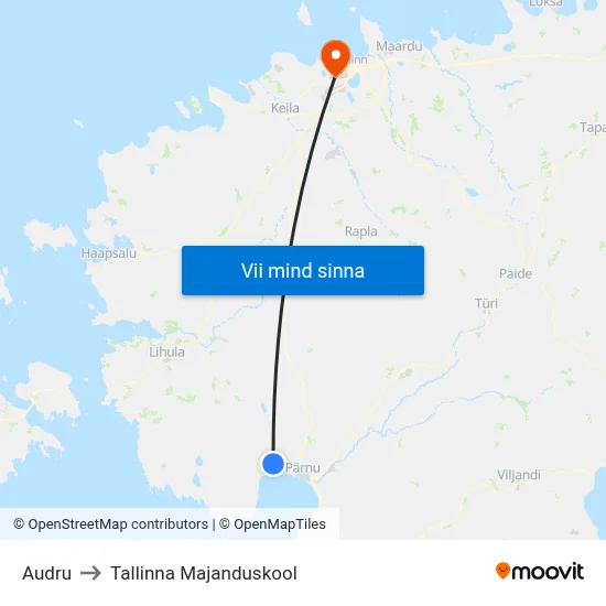 Audru to Tallinna Majanduskool map