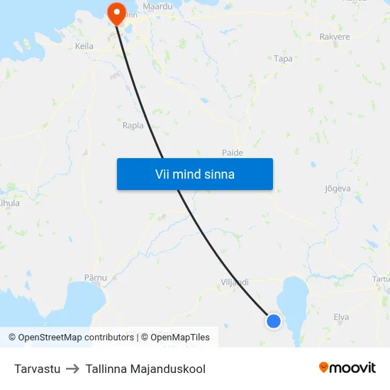 Tarvastu to Tallinna Majanduskool map