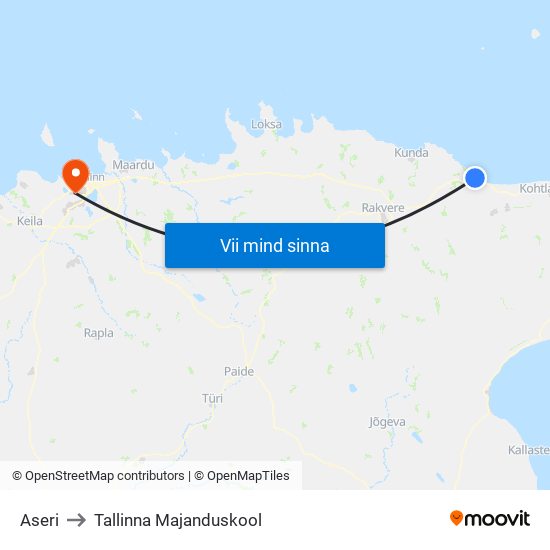 Aseri to Tallinna Majanduskool map