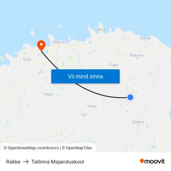 Rakke to Tallinna Majanduskool map