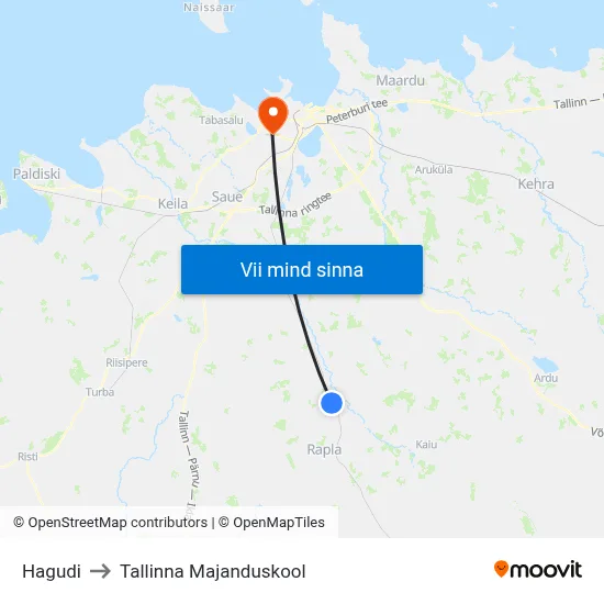 Hagudi to Tallinna Majanduskool map