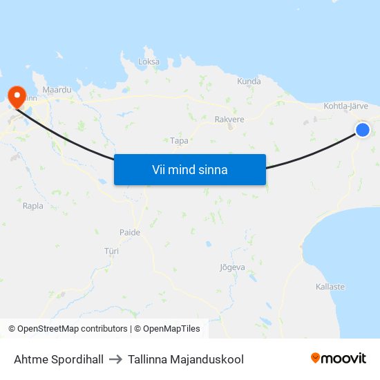 Ahtme Spordihall to Tallinna Majanduskool map