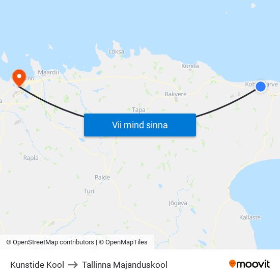 Kunstide Kool to Tallinna Majanduskool map