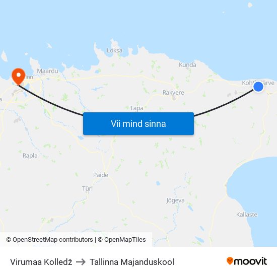 Virumaa Kolledž to Tallinna Majanduskool map