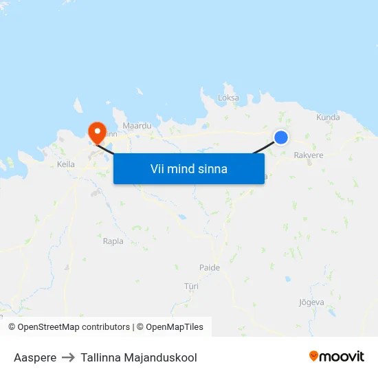 Aaspere to Tallinna Majanduskool map