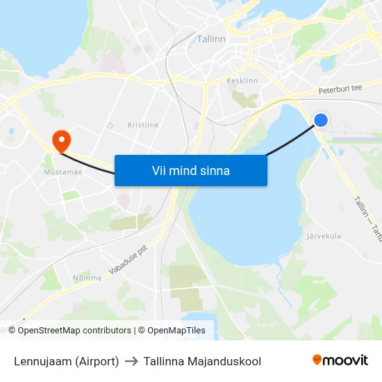 Lennujaam (Airport) to Tallinna Majanduskool map