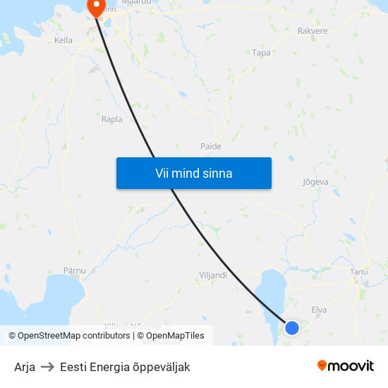 Arja to Eesti Energia õppeväljak map