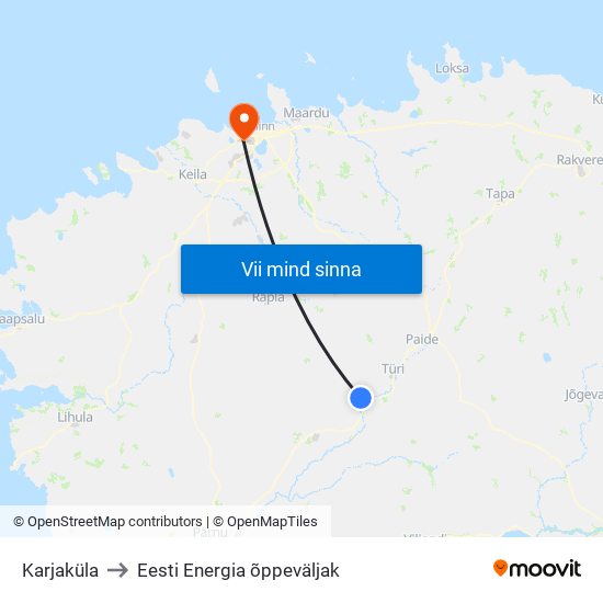 Karjaküla to Eesti Energia õppeväljak map