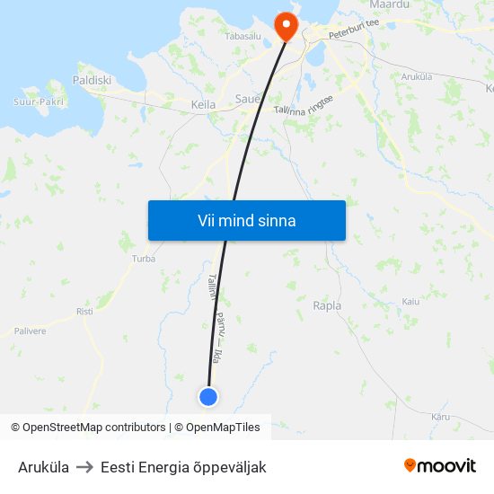 Aruküla to Eesti Energia õppeväljak map