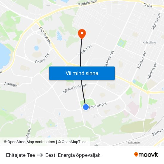 Ehitajate Tee to Eesti Energia õppeväljak map