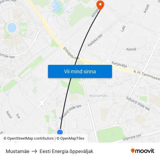 Mustamäe to Eesti Energia õppeväljak map