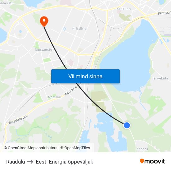 Raudalu to Eesti Energia õppeväljak map