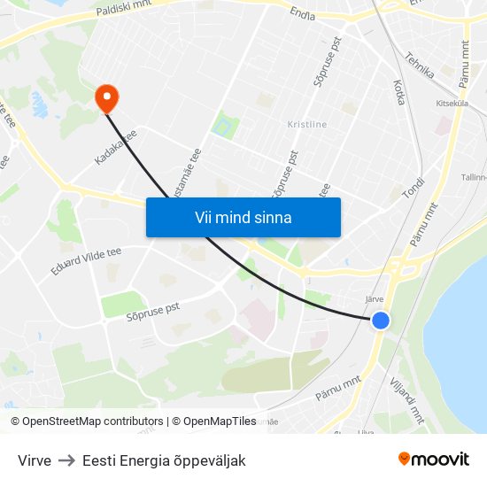 Virve to Eesti Energia õppeväljak map