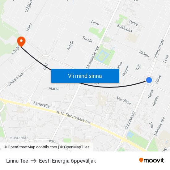 Linnu Tee to Eesti Energia õppeväljak map