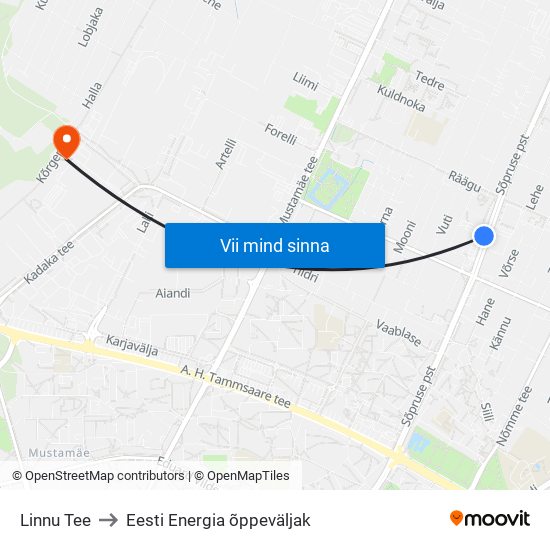 Linnu Tee to Eesti Energia õppeväljak map