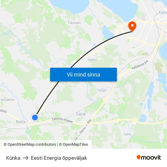 Künka to Eesti Energia õppeväljak map
