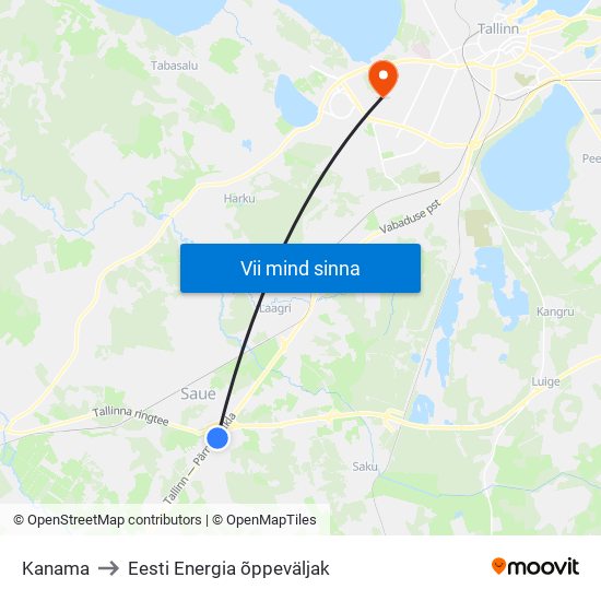 Kanama to Eesti Energia õppeväljak map